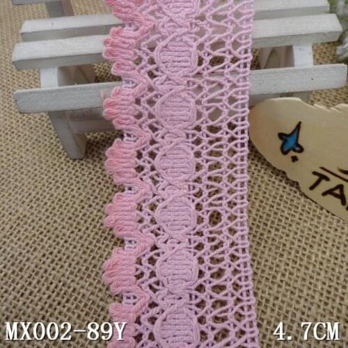 4.7cm Cotton Lace Trim Pink Knitted Lace Tape DIY Accessories 10Yards/Lot Delicate Pattern Crocheted Trims TL