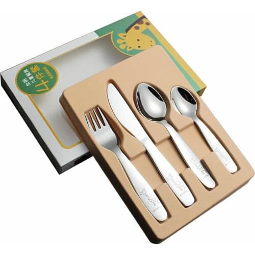 4PCS/pack Stainless Steel Kids Children Tableware Western-style Spoon Fork Set B36E