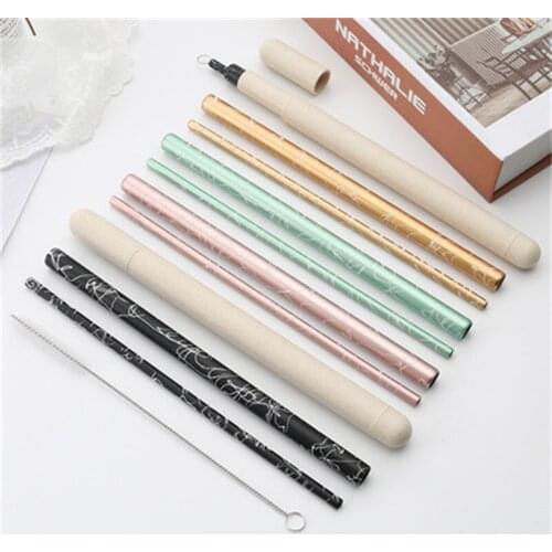 50Pcs Stainless Steel Straw Creative Reusable Drinking Set High Quality Metal Colorful With Cleaner Brush Bar Party Accessory
