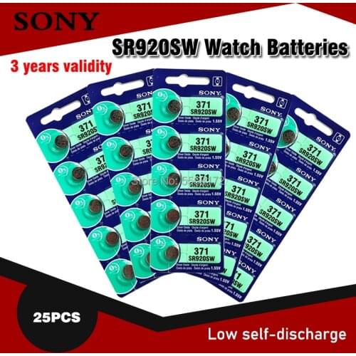25pc Sony 100 Original 371 SR920SW 920 LR920 AG6 LR920 LR69 171 1.55V Silver Oxide Watch Battery Watch Battery MADE IN JAPAN
