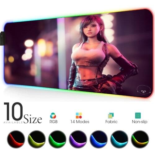 Tifa Gamers Accessories Girl RGB Mouse Pads Final Large LED MousePad Fantasy with Backlit Glowing Lights Mat for Mice Desk Rug