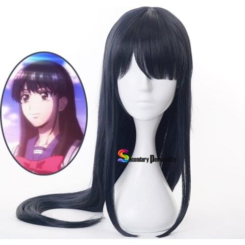 Anime High-Rise Invasion Cosplay Wig Woman 80cm Long Black Blue Synthetic Straight Hair Halloween Cosplay Party Props+wig Cap