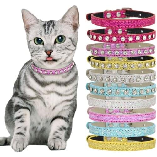 Bling Rhinestone Dog Collar Super Shining Crystal Diamond Cat Necklace Strap Puppy Kitten Adjustable Leather Collar Accessories