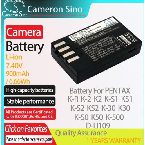 CameronSino Battery for Pentax K-R K-2 K2 K-S1 KS1 K-S2 KS2 K-30 K30 K-50 K50 K-500 fits Pentax D-LI109 Digital camera Batteries