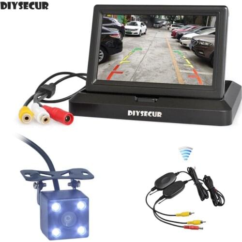 DIYSECUR 5" Foldable Rear View Monitor Car Monitor Waterproof LED Color Night Vision Rear View Car Camera Parking System