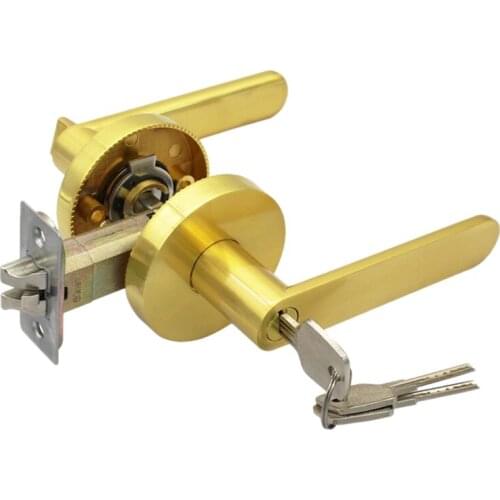 Door Handle Lock Square Channel Privacy Mask Interior Bedroom Room Bathroom Three-Bar Spherical Lock-Gold