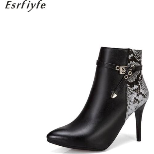 ESRFIYFE 2020 New Womens Ankle Boots Leopard Women Pointed Toe Ladies Thin High Heel Female Shoes Woman Footwear Plus Size 19