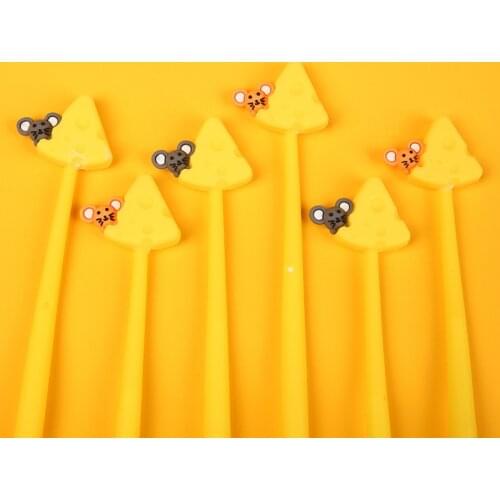 48 pcs/lot Creative Mouse Cheese Bendable Gel Pen Cute 0.5 mm Signature Pen School Office writing Supplies Promotional Gift