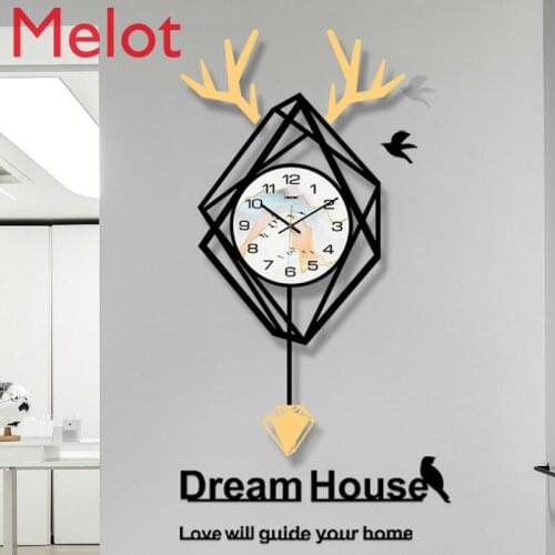 Deer Head Fashion Wall Clock Simple Pocket Watch Modern Light Luxury Punch-Free Home Decoration Living Room Clock