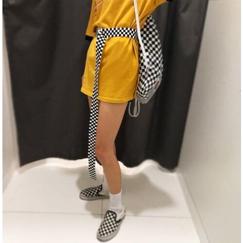 Canvas Belt Punk Women Men Harajuku Letter Plaid Stripe Printing Long Waist Strap D Ring Buckle Black White Female Trouser Belts