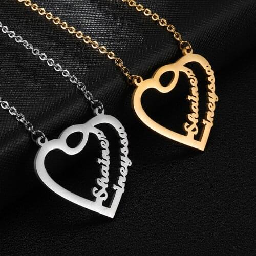 Personalized Name Necklace Jewelry Custom 2 Names Heart Shape Pendant Customized Letter Choker For Lovers Couple Nameplate Charm