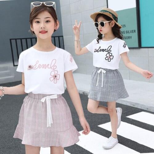 Girls sets summer suit for girls dress 3-12T kids T-shirt+skirt 2pcs/set cotton sets teenage clothes baby girls clothes suit set