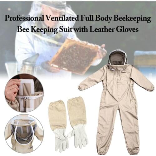 Hot Professional Ventilated Full Body Beekeeping Suit Unisex Design Siamese Bee Keeping Suit With Leather Gloves Coffee Color