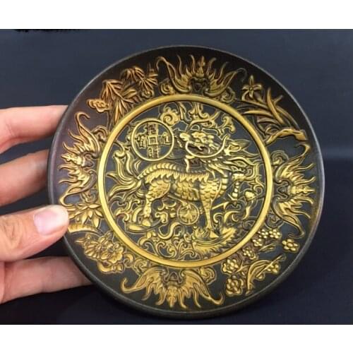 Copper plate pure copper antique technology Kirin brass gilded household Fengshui decoration collection