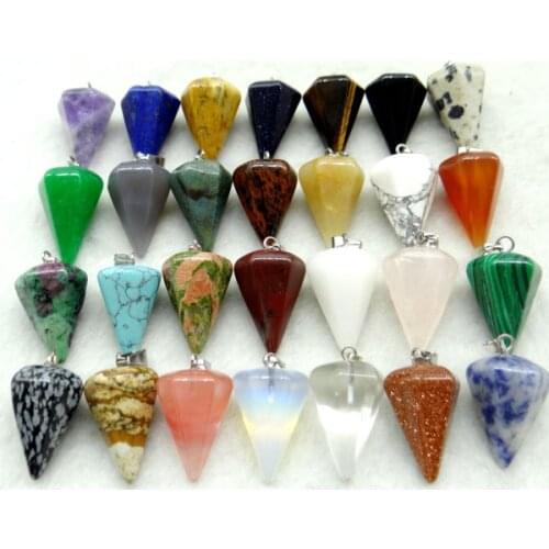 Natural Gem stone Quartz Crystal tiger eye pendant Amulet Crystal Meditation Hexagonal Pendulum diy Jewelry making Necklaces 6pc