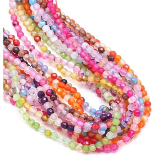 Natural Stone Agates Beads 3mm Small Round Section Loose Stone Bead for Jewelry Making DIY Bracelet Necklace Strand 15
