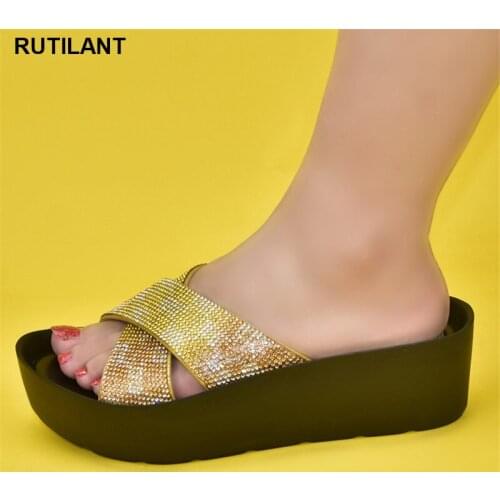 New Arrival Women Sandals Elegant Nigerian Woman Pumps Shoe for Party Rhinestone Slippers Sexy Peep Toe Party Shoes Italian Shoe