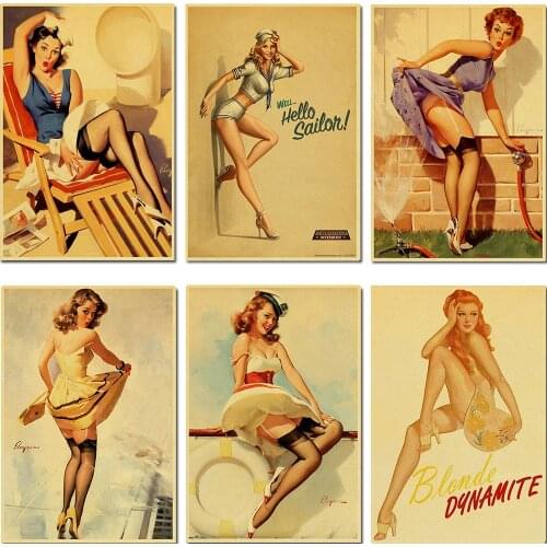 New World War II Pin Up sexy girl high quality Retro Poster Vintage poster Wall Decor For Home Bar Cafe