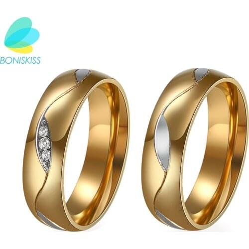 Boniskiss Wedding Ring For Women/Men Gold Color Love Engagement Couple Stainless Steel Lovers Ring Jewelry New Anniversary Gift