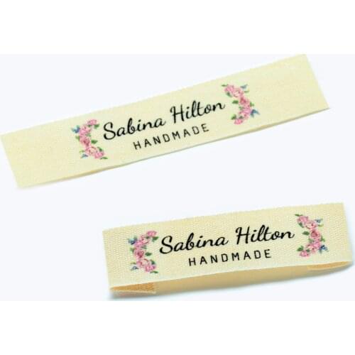 Custom sewing labels, Brand labels, Flowers, Cotton ribbon labels, Handmade labels (FR043)