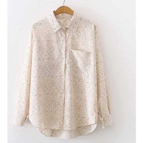 Korean Oversized Shirt Women Fall Long Sleeve Shirts With Button Floral Pattern Blouse For Woman Tunic