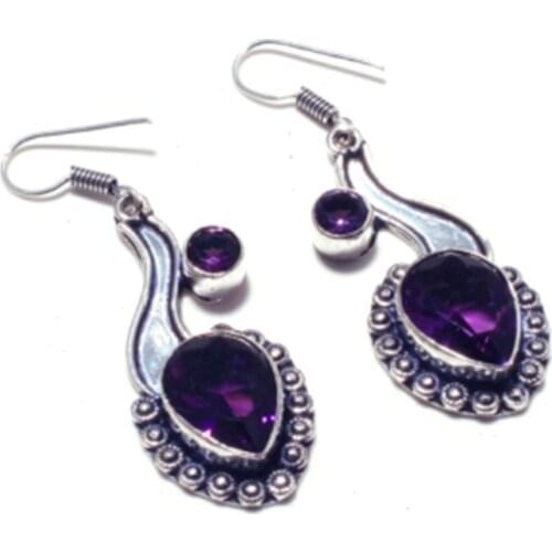 Amethyst Silver Overlay on Copper Earrings , Hand made Women Jewelry Gift, E5256