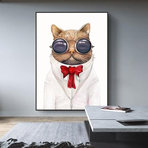 Modern Abstract American animal cat and glass tie Print On Canvas Wall Art Pictures Animal painting for Living Room Home Decor