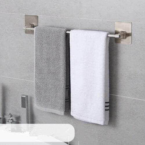 Stainless Steel Towel Rack Household Kitchen Rag Rack Bathroom Free Punch Single Rod Towel Rack Towel Rail