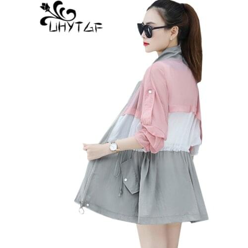 UHYTGF Oversized summer Windbreaker thin Sun protection clothing elegant Women coat Fashion breathable loose plus size jacket 70