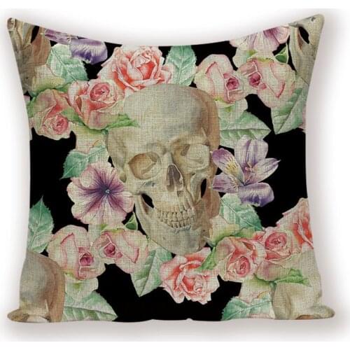Vintage Decorative Throw Pillow Cover Flower Floral Pillow Case Living Room Cushions Sugar Skull Quality Green Cushion Covers