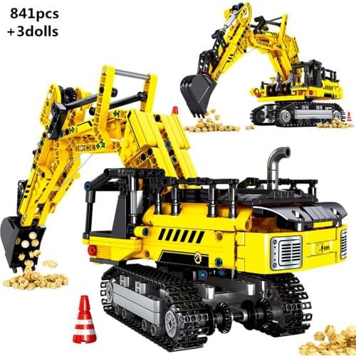 High-Tech City Mechanical Heavy-Duty Excavator Building Blocks Classic Model Construction Engineering Vehicle Kit Bricks Toys