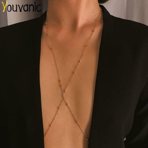 Youvanic New Sexy Cross Copper Beads Body Chains Bikini Belly Bra For Women Harness Necklace Boho Beach Body Jewelry Chain