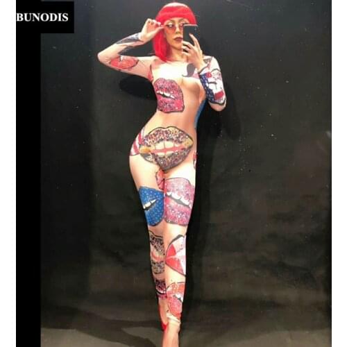 ZD181 Angel Kiss 3D Printing Naked Women Sexy Jumpsuit Nightclub Party Bodysuit Stage Wear Dancer Singer Performance Clothing