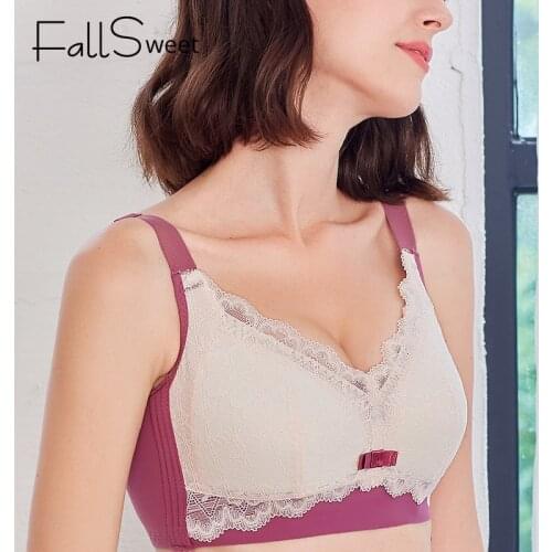 FallSweet Wire Free Womens Bra Thin Cup Lace Lingerie Push Up Female Underwear Minimizer Brassiere