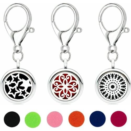 Star Cross Key Chain Essential Oil Perfume Diffuser 25mm Magnetic Locket with Lobster Clasp Key Ring 5pcs Pads Free