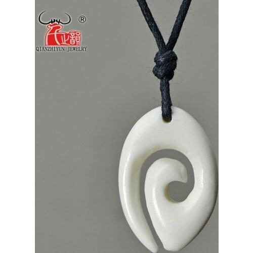 GX069 New Zealand Maori pendant Primitive tribes Choker Handmade Carved Koru necklace man yak bone jewelry necklaces of surfing