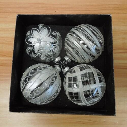 12pcs/pack Diameter=8cm Silver Painting Handmade Hanging Glass Ball Christmas Day Decoration Globe Festival Friend Gift