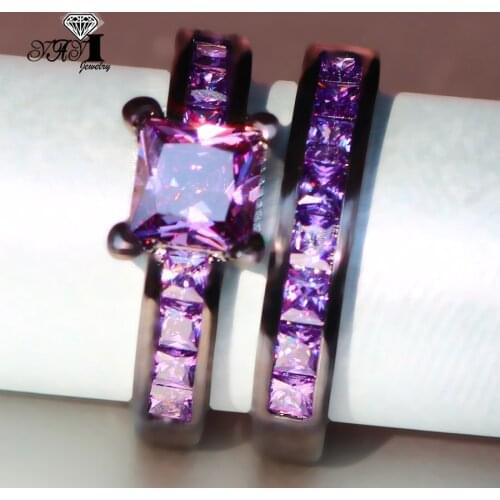 2pcs YaYI Jewelry Fashion Princess Cut 4.5 CT Purple Zircon Silver Color Engagement Rings wedding Rings Party Rings