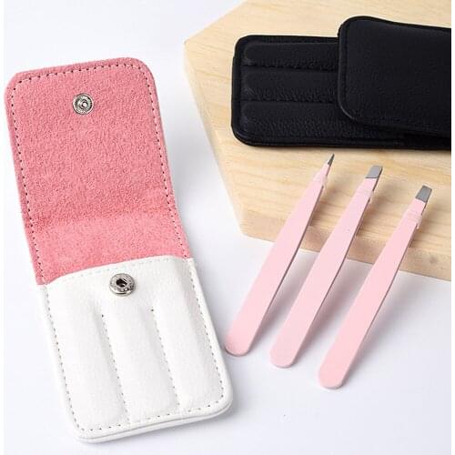 3pcs Professional Eyebrow Tweezers Kit Stainless Steel Point Tip/Slant Tip/Flat Tip Hair Removal Makeup Tool with Bag