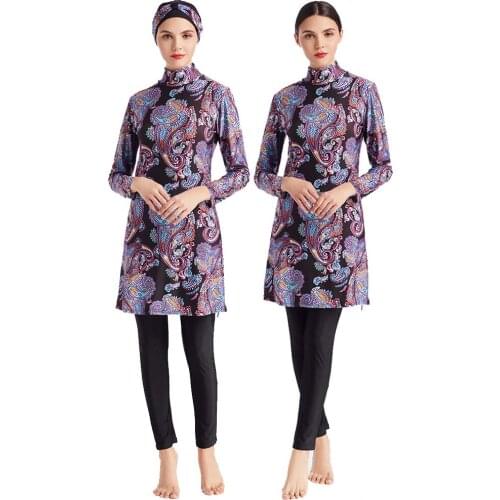 3pcs Plus Size Modest Burkini Muslim Women Swimsuit Print Swimwear Islamic Swim Surf Costumes Bathing Suit Full Cover Beachwear