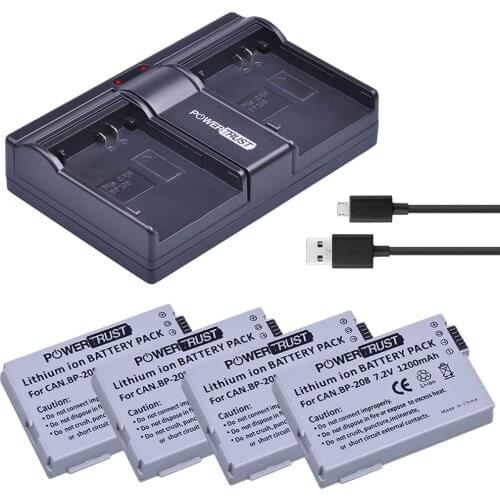4x BP-208 BP 208 Camera Battery + Quick Charger for Canon DC10 DC19 DC20 DC21 DC22 DC40 DC50 DC51 DC95 DC100 DC200 DC201 DC210