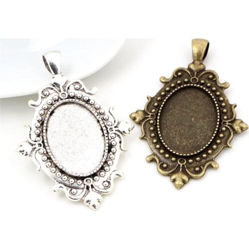 5pcs 18x25mm Inner Size Antique Silver Plated and Bronze Baroque Style Cameo Cabochon Base Setting Pendant necklace findings