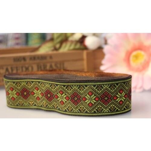 8yards/lot wide 3.5cm Woven Jacquard Ribbon classical Geometric design red yellow for curtain and clothing accessory LS-1093