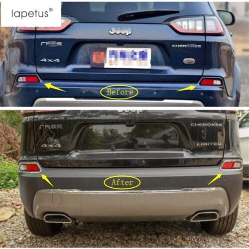 Lapetus Accessories For Jeep Cherokee 2019 ABS Rear Tail Fog Lights Lamp Loglights Frame Molding Cover Kit Trim Bright Red Look