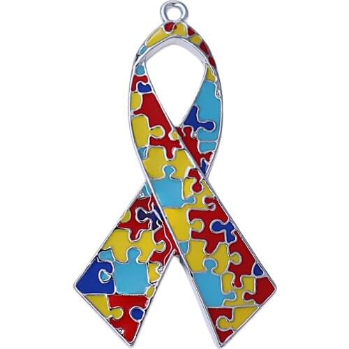 Large-scale depression autistic puzzle ribbon metal pendant hand-enamel color charm can DIY necklace bracelet