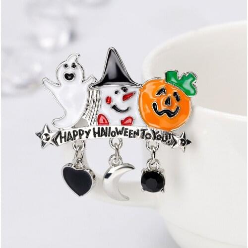 Three Horror Ghost Brooches White Black Enamel Brooch for Women Pins Jewely Hallowmas Accessories
