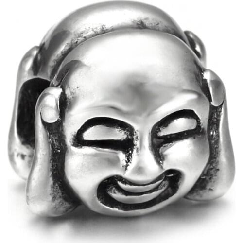 316L Stainless Steel Maitreya Buddha Bead Polished 5mm Large Hole Metal Beads Buddhist Charms for DIY Jewelry Making Accessories
