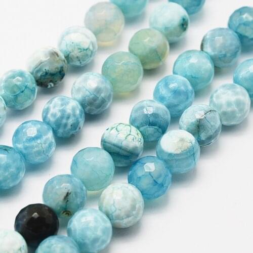 5 Strand Natural Faceted Fire Round Beads 8mm,LightCyan, 8mm, Hole: 1mm; about 48pcs/strand, 15.7"(40cm)