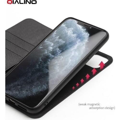 QIALINO Genuine Leather Cover for iPhone 11/11 Pro Max Card Slot Flip Magnetic Car Phone Holder Case for iPhone XR/XS Max