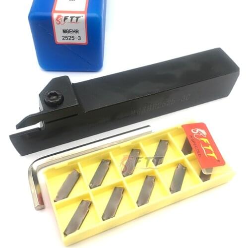1PC MGEHR2525-3 CNC External 25mm Grooving Lathe Tool Holder with 10PCS MGMN300 T FT1125 Carbide Insert blades